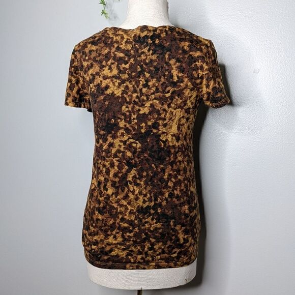 (Merona) Women's Cotton Brown Smudge Tie Dye V-neck Tee Small - Picture 2 of 6